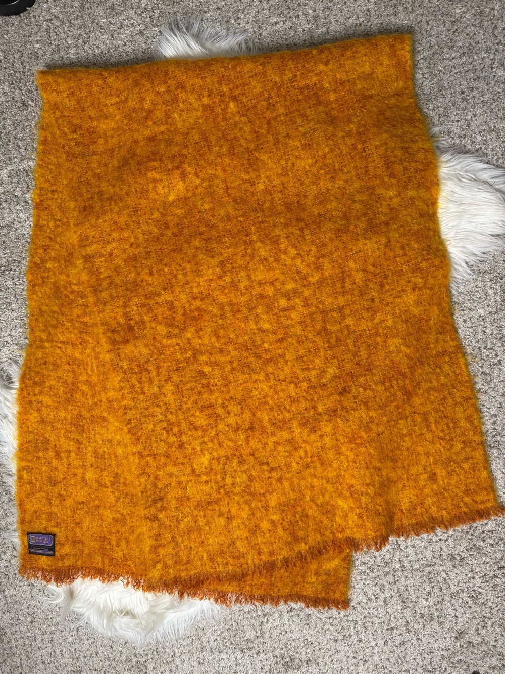 Donegal Design Hand Woven Ireland Orange Mohair Wool Wrap 24”x74”